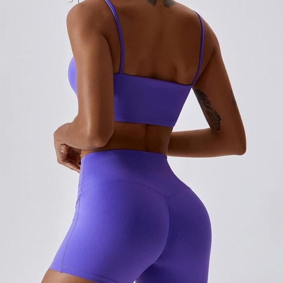 Workout Sets for Women 2 Piece Twist Front Halter Sports Bras High Waist Biker S - Picture 5 of 6